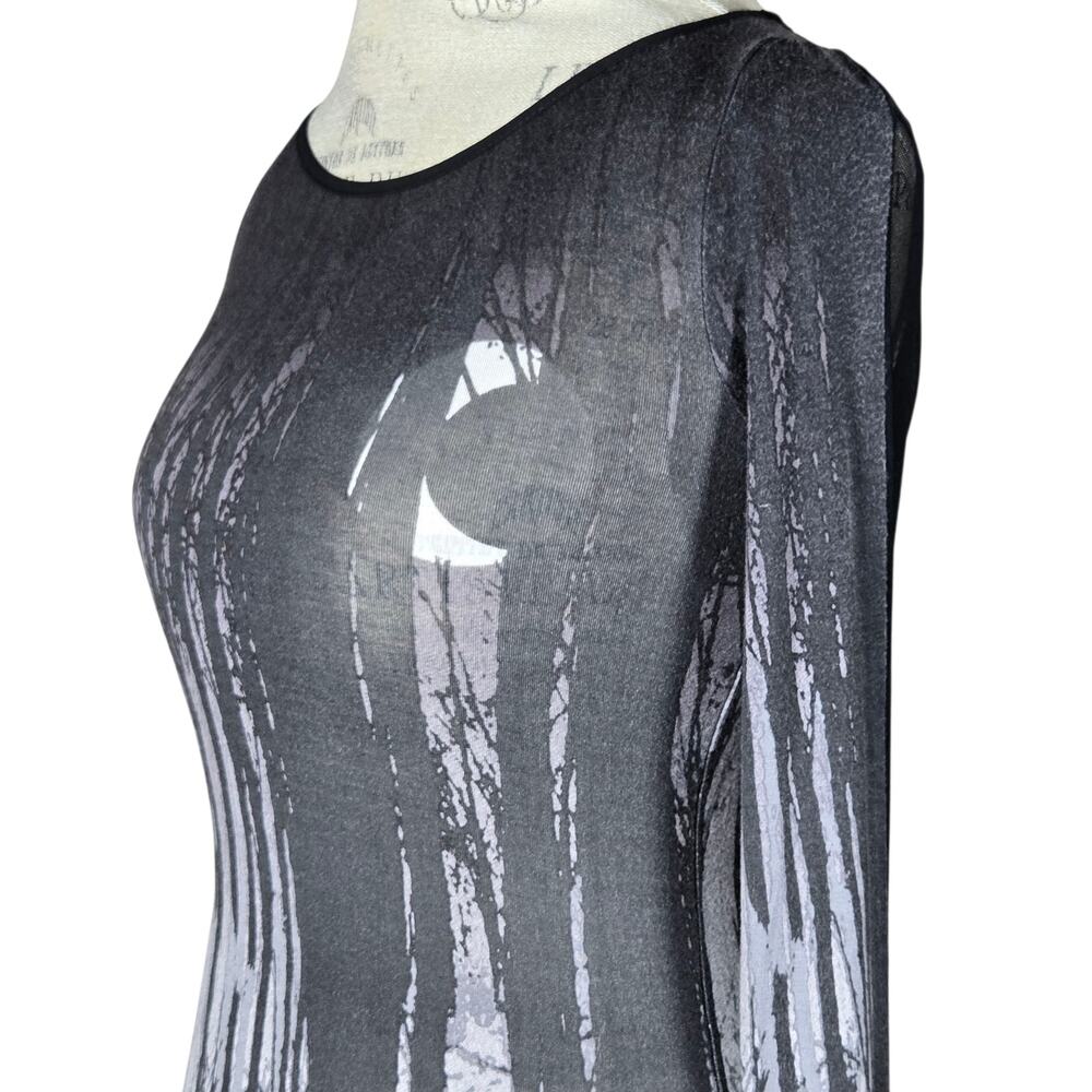 Silence + Noise Dress Womens XS Black Sheer Long Sleeve Moon Forest Print Goth - Picture 2 of 11